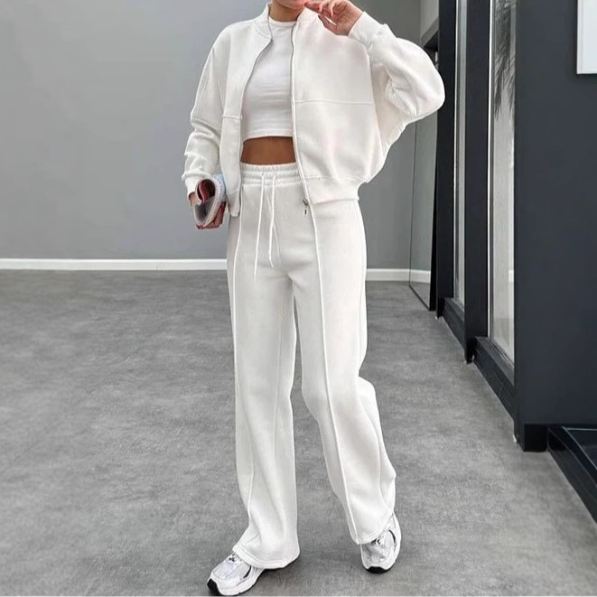 Women's Fleece-Lined Zip Cardigan & Straight-Leg Pants Set