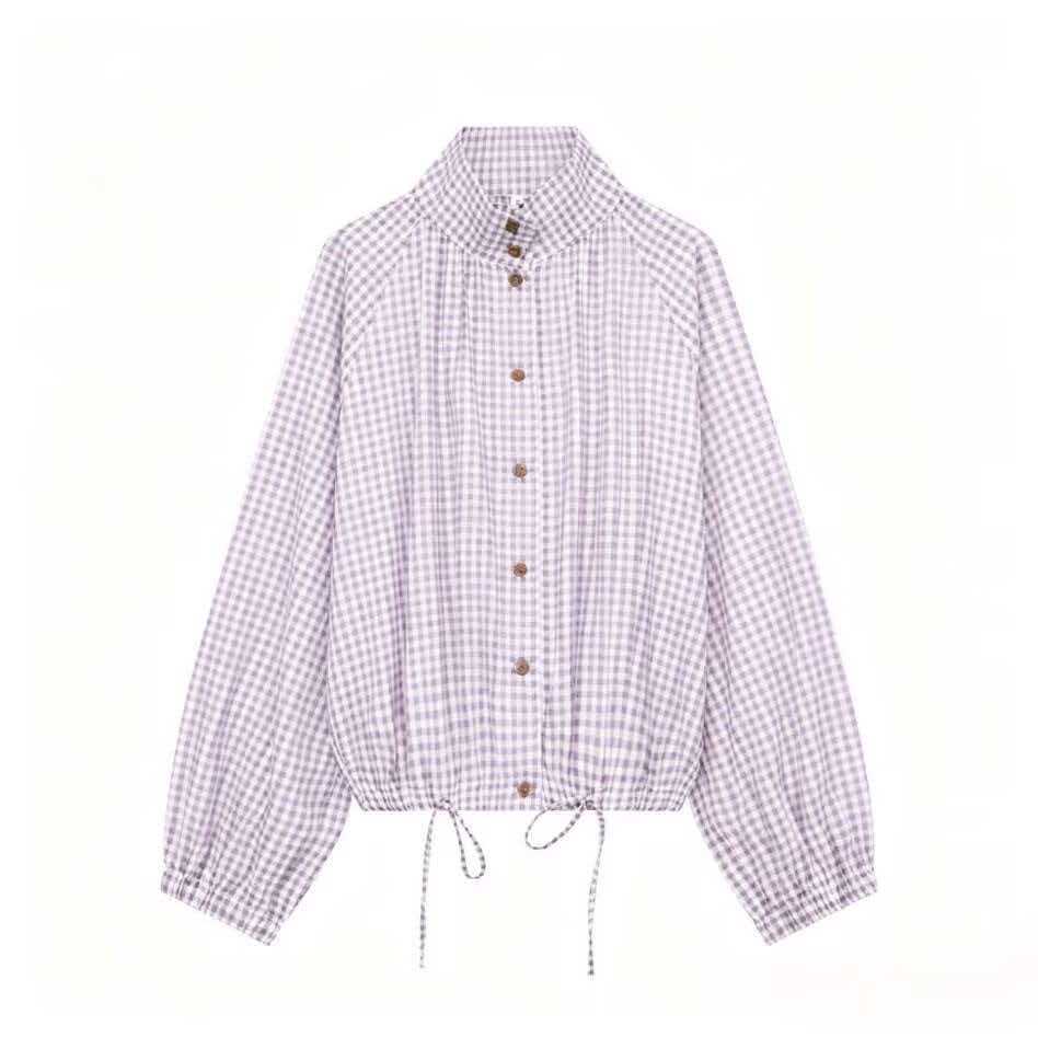Women's Plaid Stand Collar Loose Casual Jacket