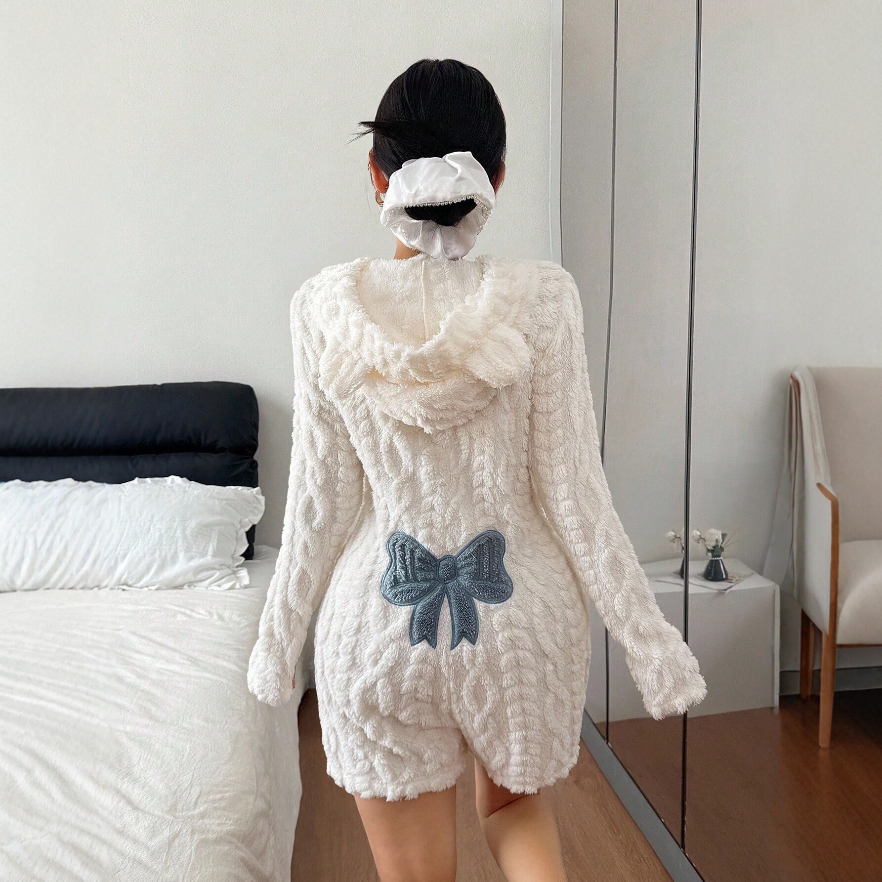 Women's Casual Solid Hooded Long Sleeve Fleece Jumpsuit