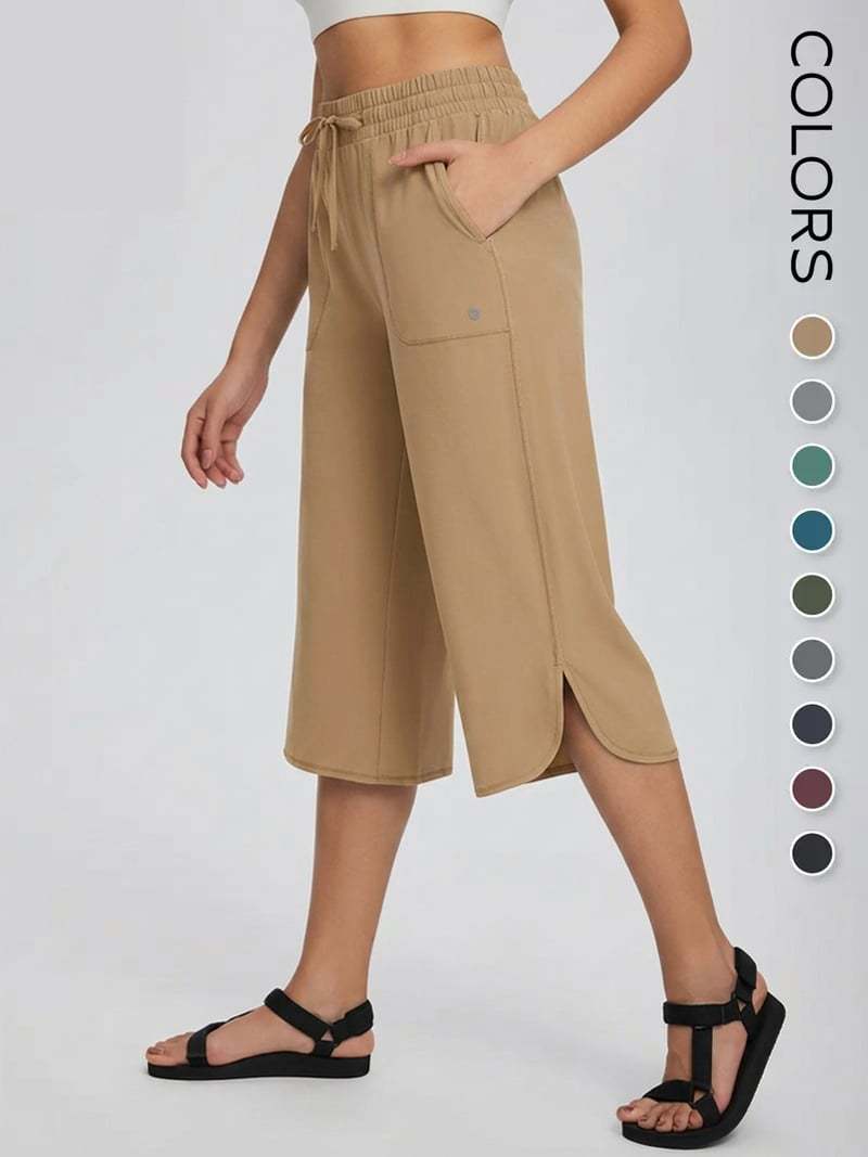 Women's Solid Color Wide-Leg Elastic Waist Cropped Pants