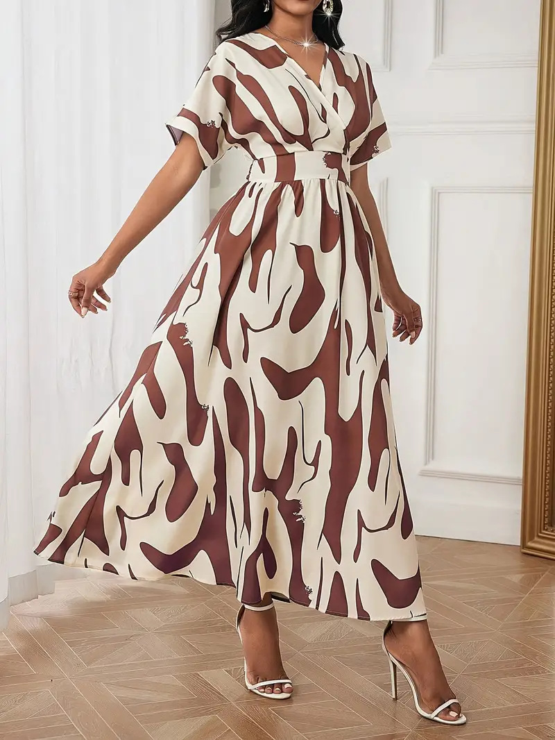 Floral Print High-Waist Long-Sleeve Maxi Dress