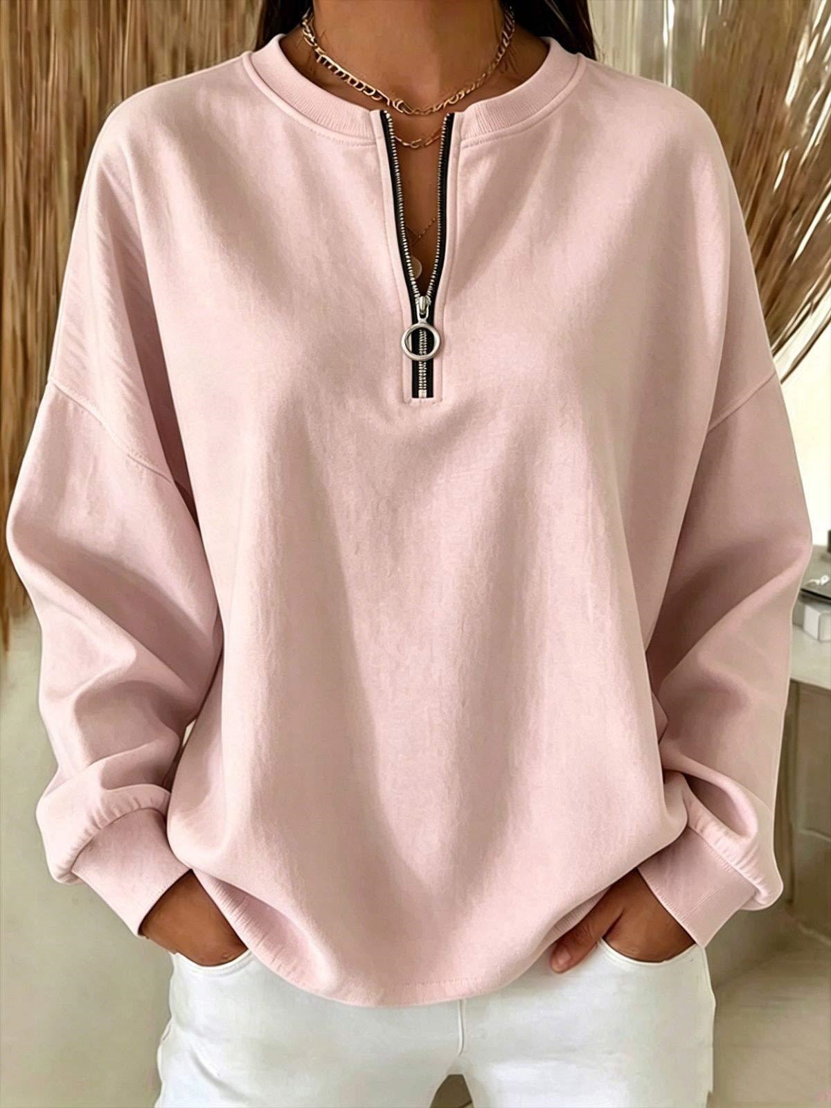 Women's Crewneck Half-Zip Pullover Long-Sleeve Sweatshirt