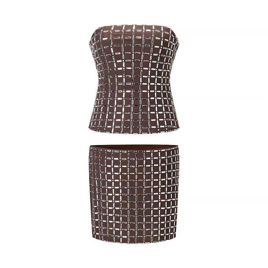Women's Summer Vintage Strapless Bodycon Two-Piece Skirt Set