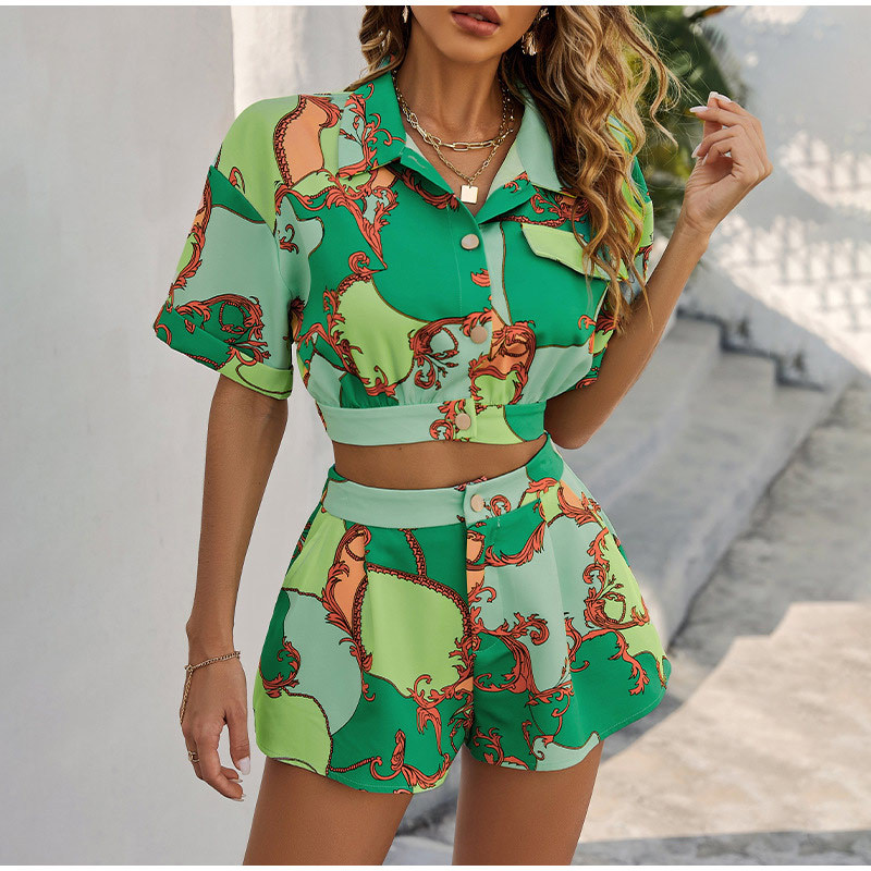 Bohemian Print Shirt and Shorts Two-Piece Set