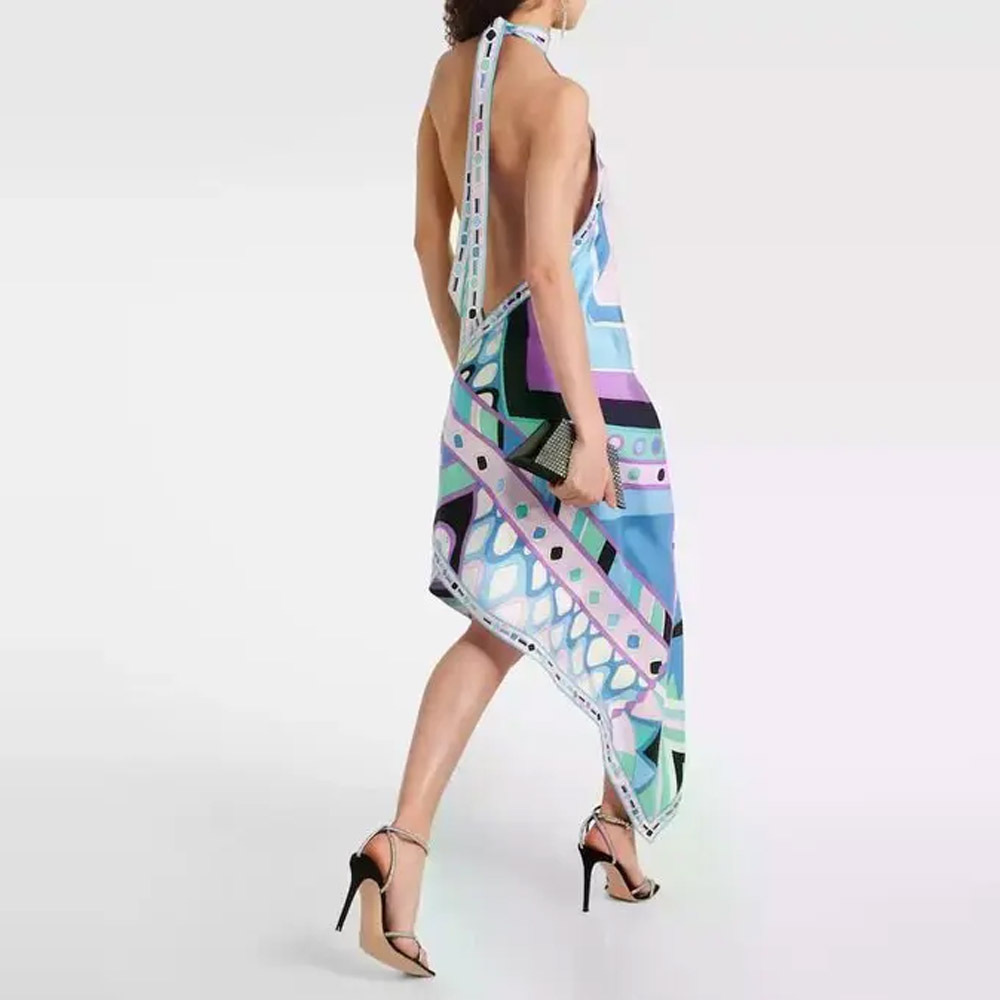 Women's Geometric Print Halter Neck Casual Dress