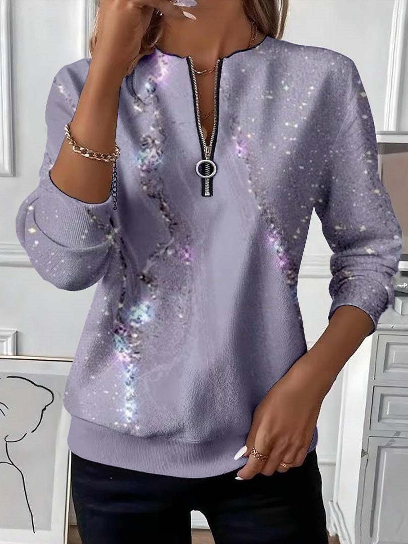 Women's Boho Print Long Sleeve Zip-Up Sweatshirt Casual Top