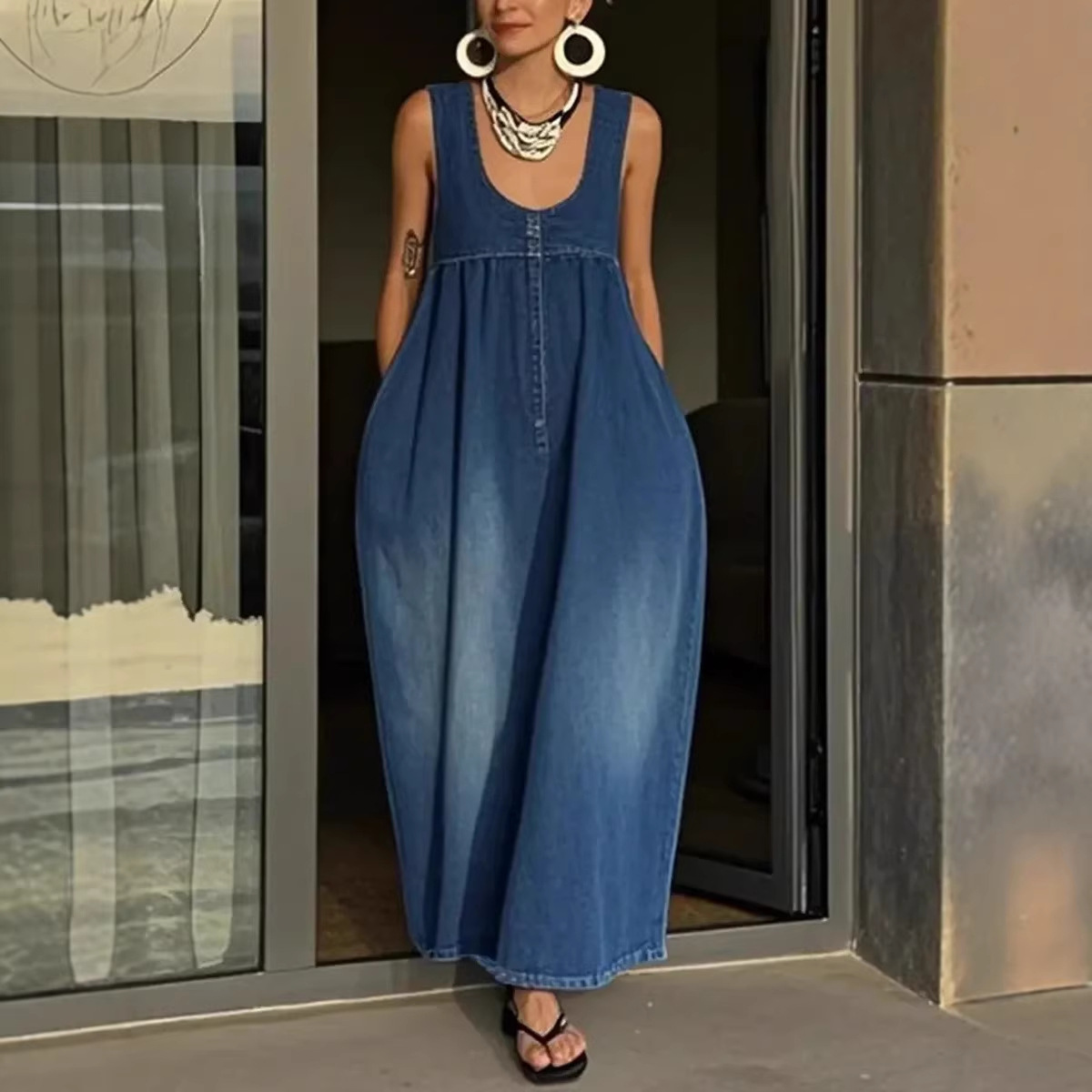 Washed Denim Bucket Cami Dress