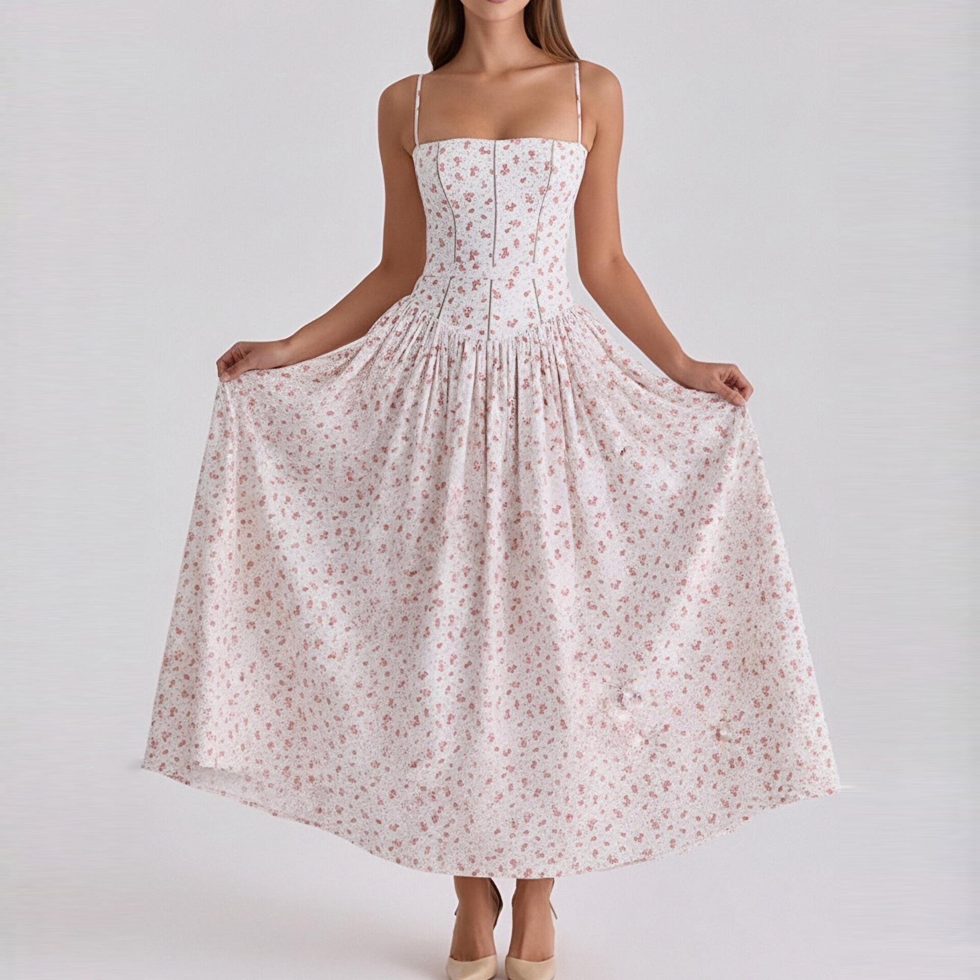 Floral Print High-Waist Sleeveless Slip Dress
