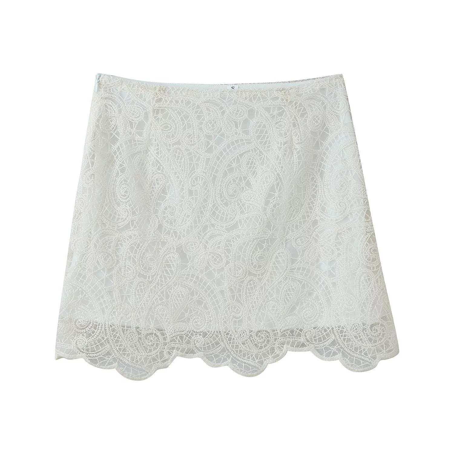Women's Summer Lace Two-Piece Set with Lantern Sleeves and High Neck