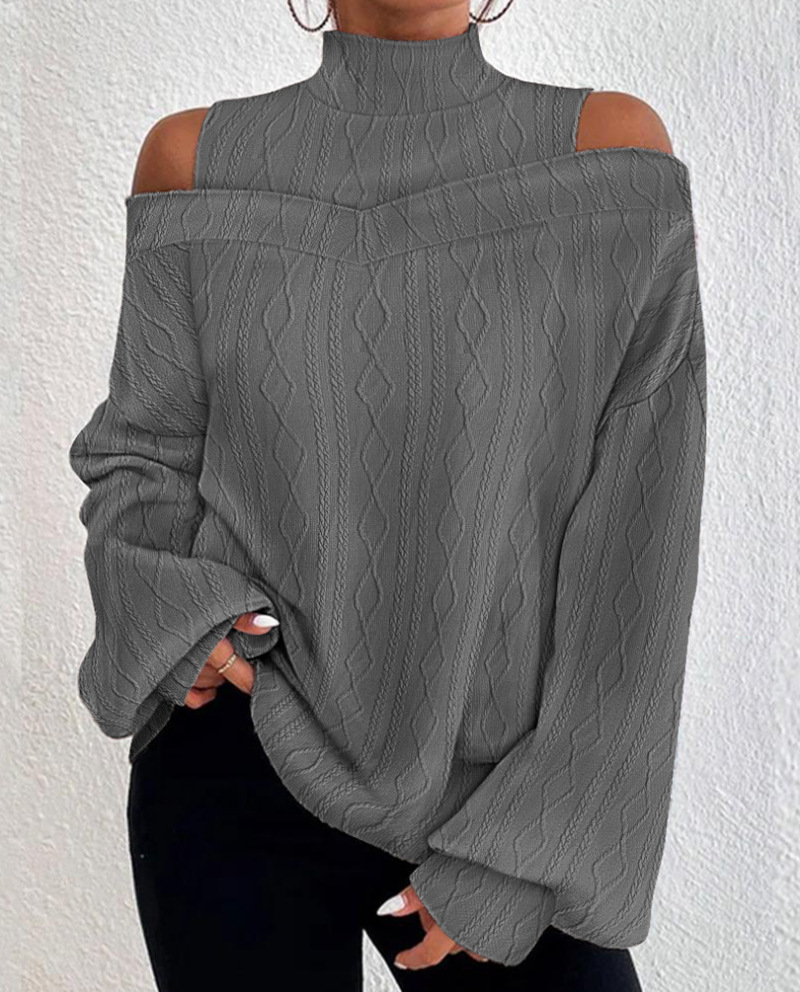 Women's Cable Knit One-Shoulder Long Sleeve Top