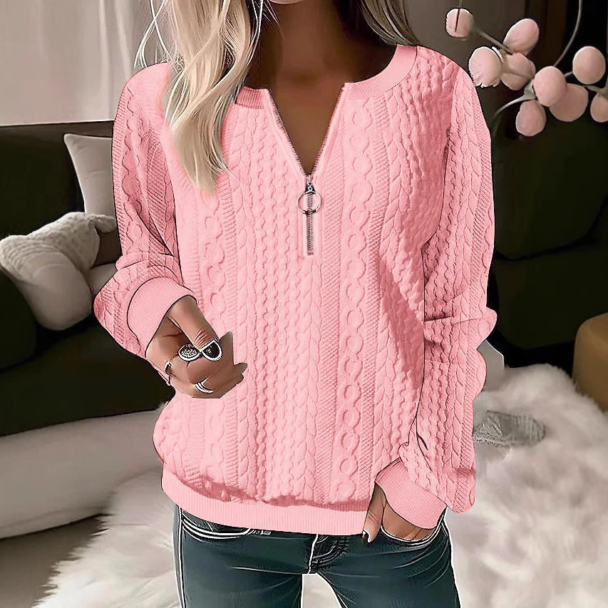 Women's Zip-Up Long Sleeve Solid Color Sweatshirt