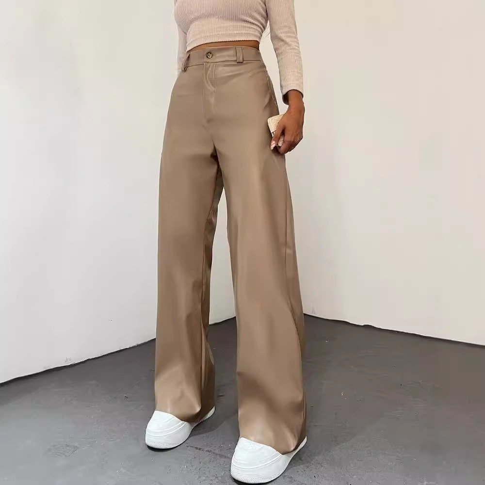 High-Waist Straight-Leg Faux Leather Pants