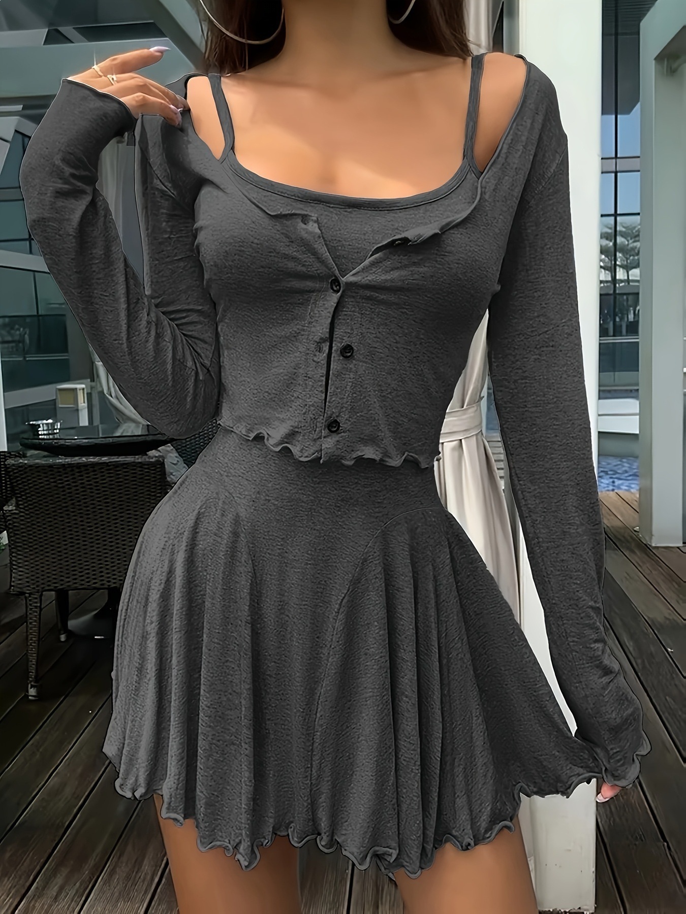 Sweet & Spicy Two-Piece Set: Open-Front Cardigan & Cami Dress