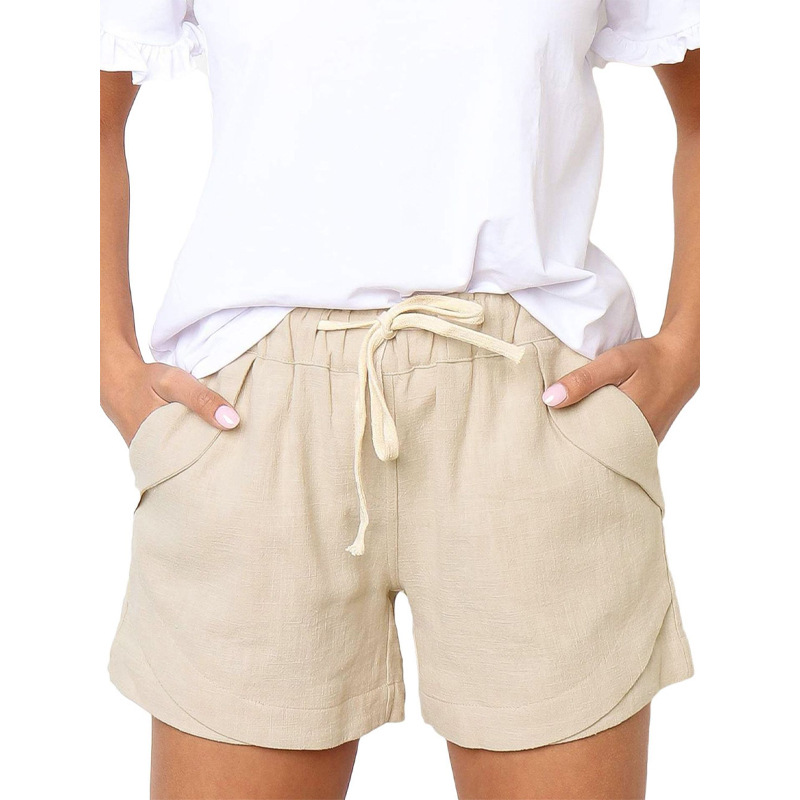 Women's High-Waist Drawstring Casual Shorts with Pockets