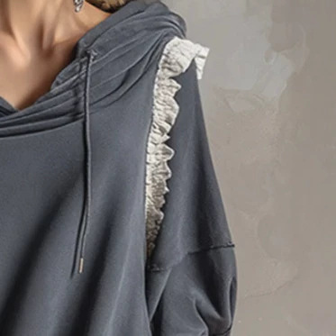 Dark Gray Lace-Trim Hooded Mini Dress