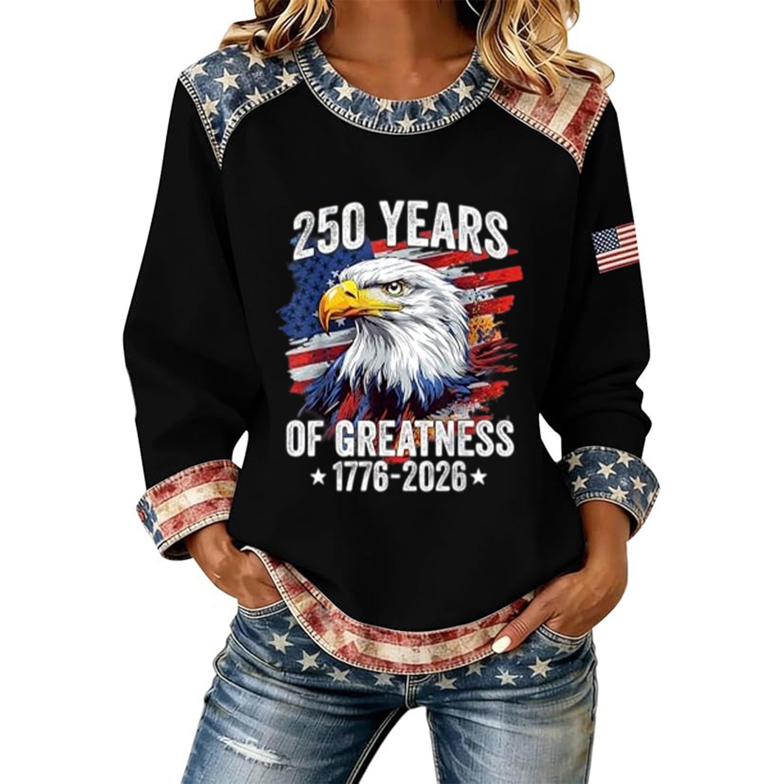 Women's American Flag Print Crewneck Sweatshirt
