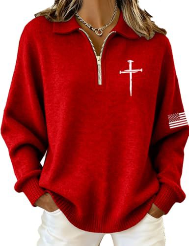 Cross American Flag Print Half-Zip Hoodie