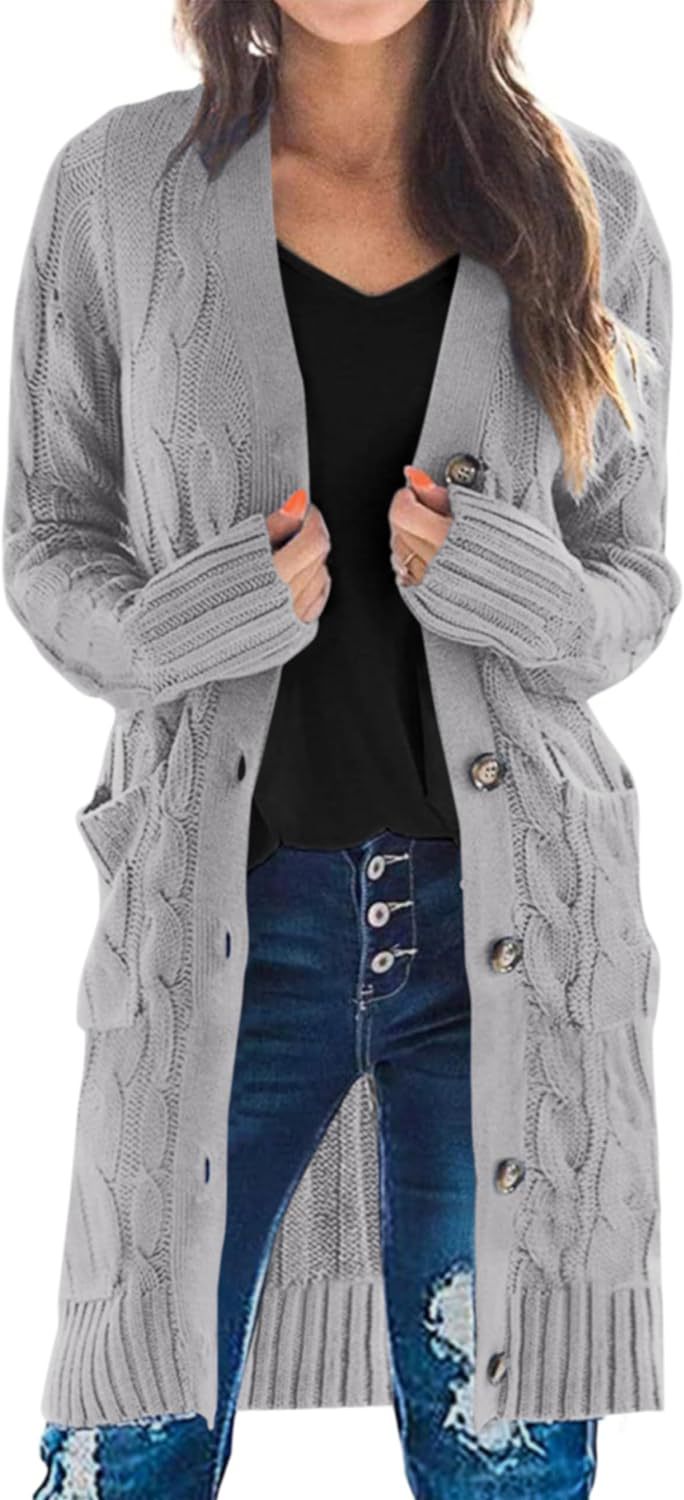 Solid Cable-Knit Long Cardigan with Pockets