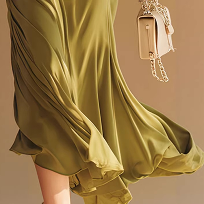 Sexy One-Shoulder Green Midi Dress with Draped Twist