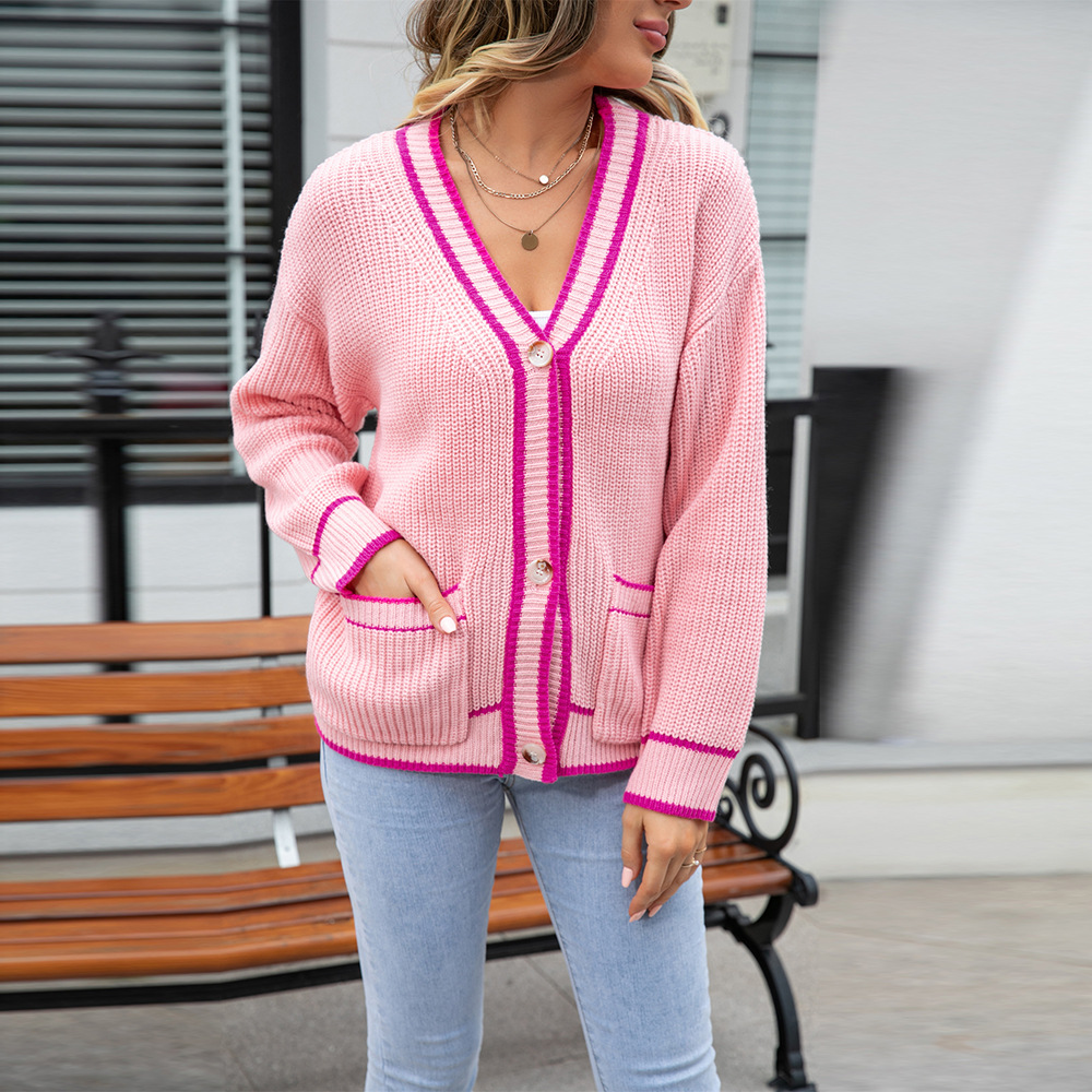 Women's Color-Block V-Neck Pocket Sweater