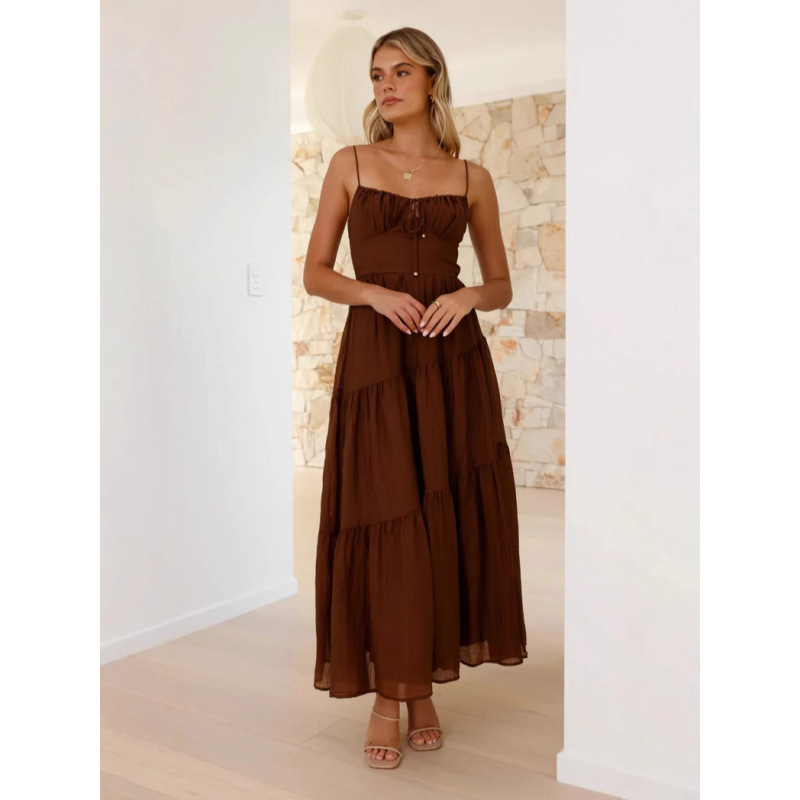 Women's Sleeveless Spliced Cami Long Backless Tie Dress