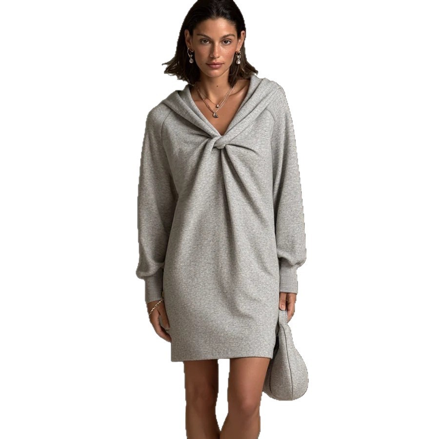 Women's Twist Front Loose Hooded Mini Dress