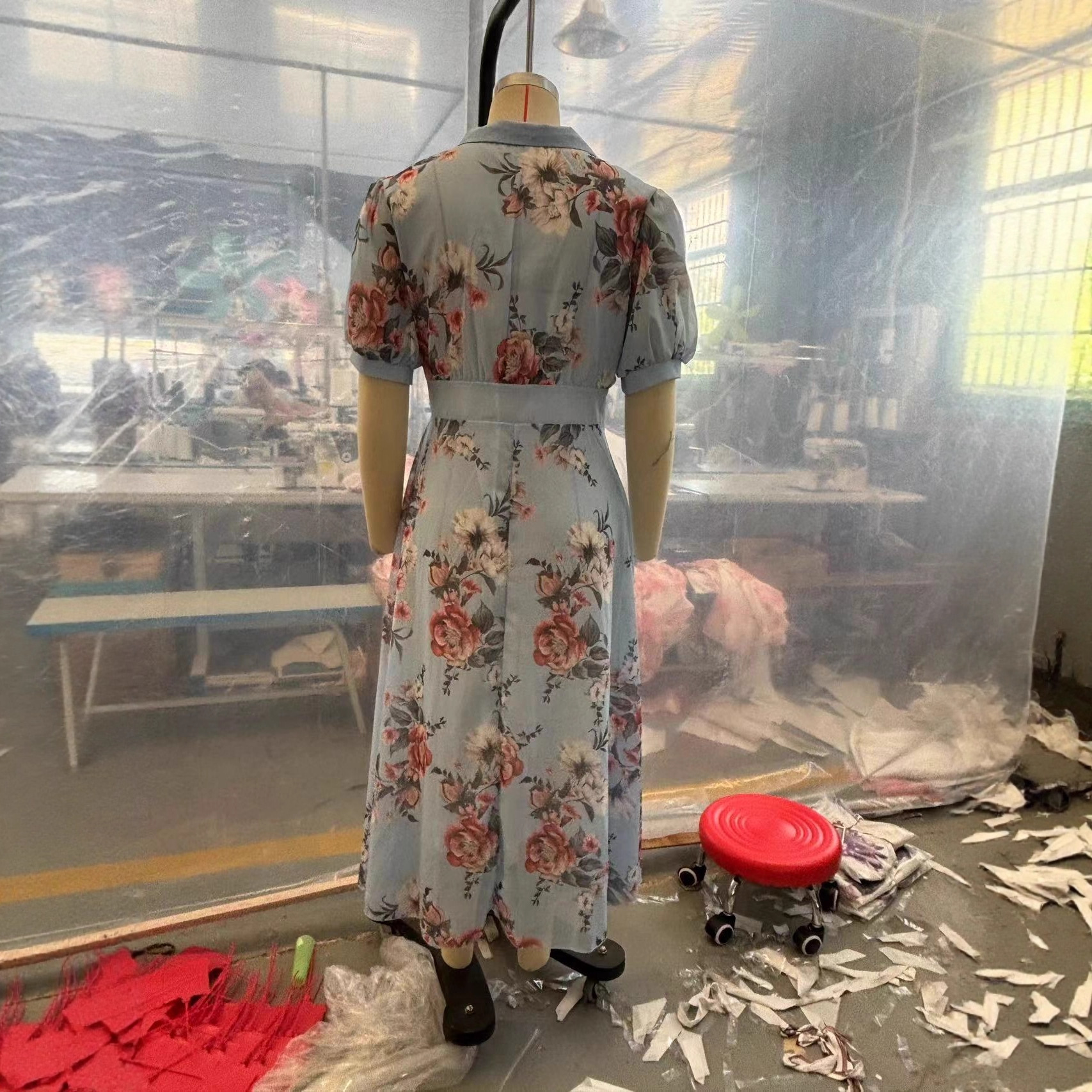 Women's Short Sleeve V-Neck Floral Print High Waist Maxi Dress