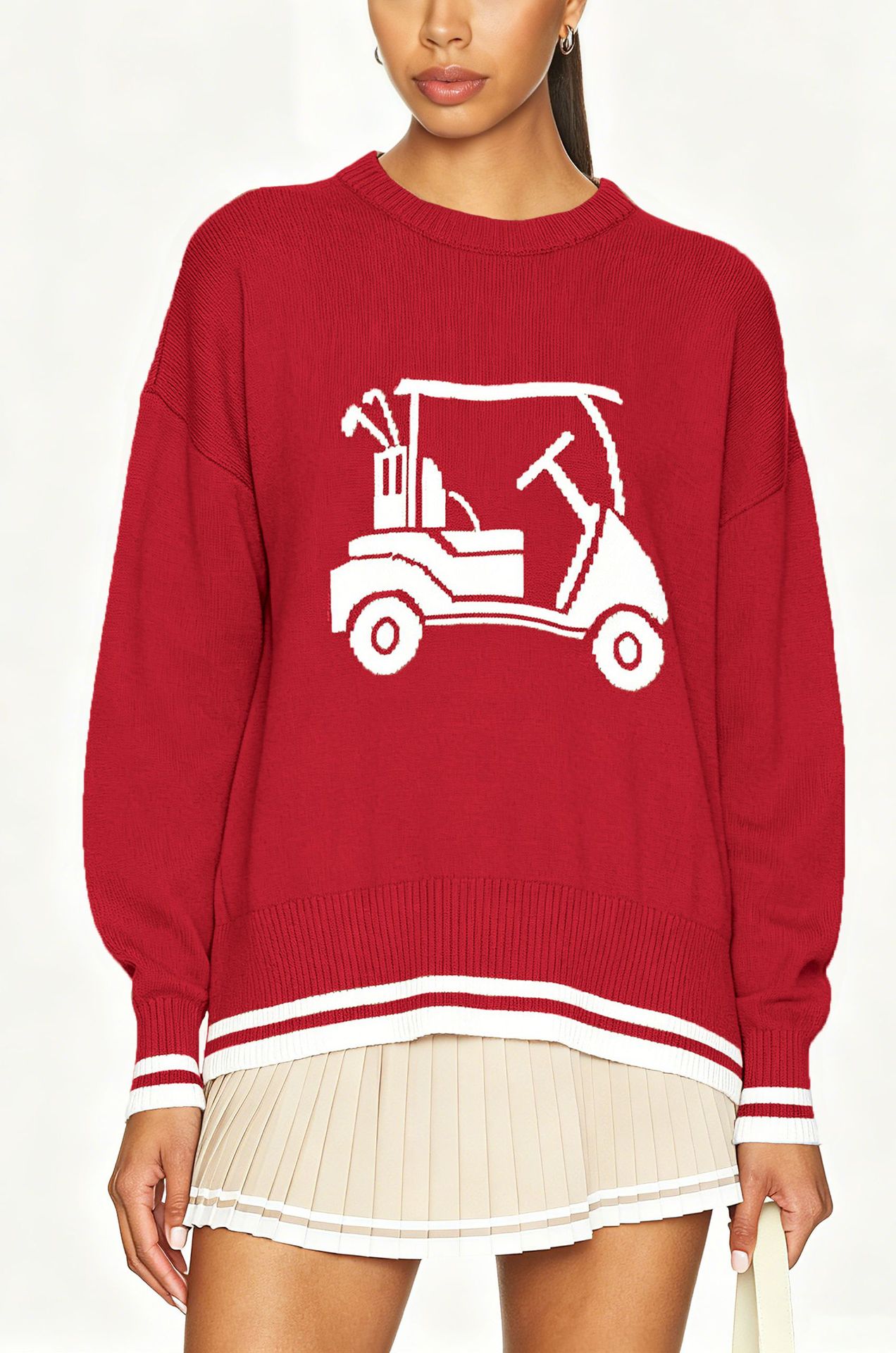 Women's Jacquard Crewneck Pullover Knit Sweater