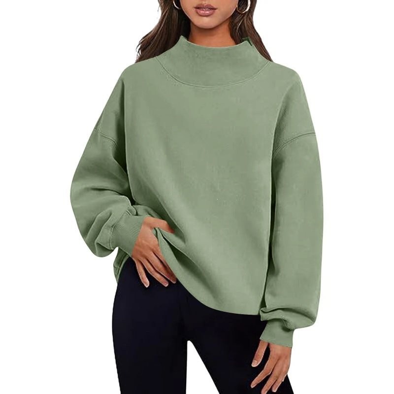 Women's Fleece-Lined Sweatshirt Half Turtleneck Loose Fit