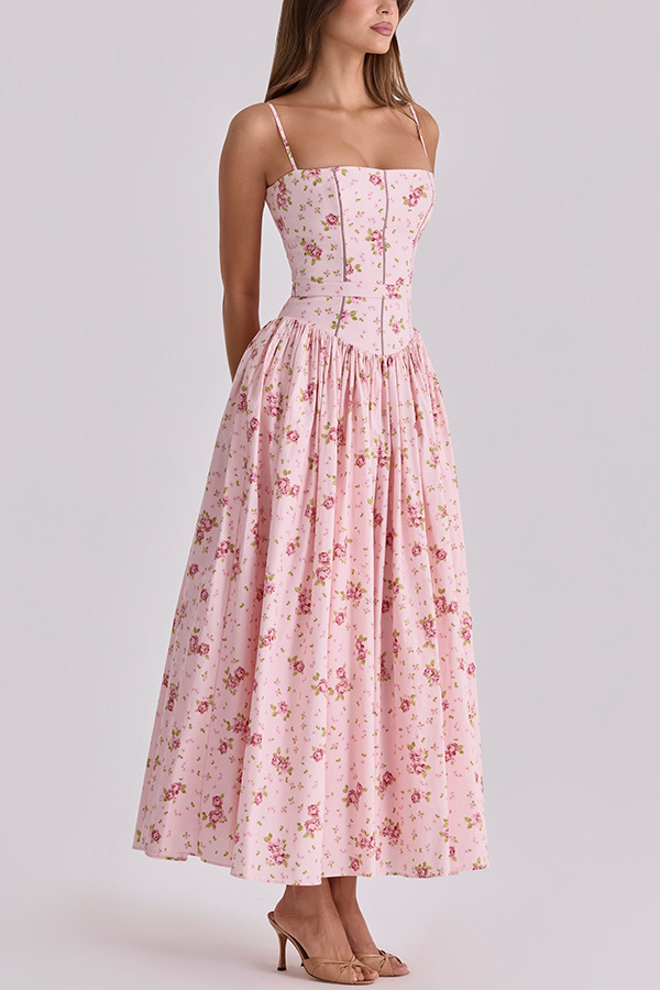 Floral Sleeveless Slip Dress Slimming Elegant Midi Dress for Women