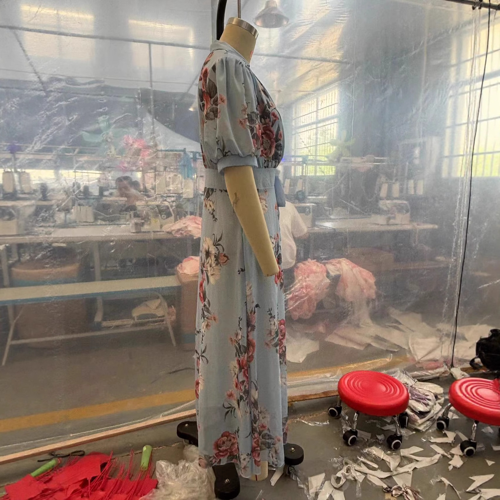 Women's Short Sleeve V-Neck Floral Print High Waist Maxi Dress