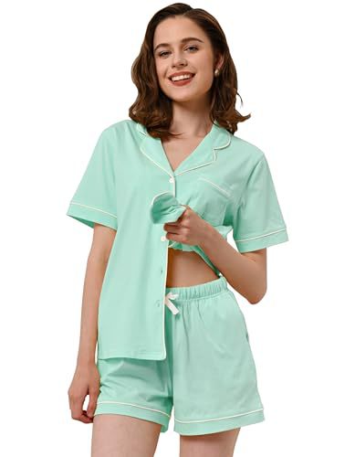 Women's Cuban Collar Short Sleeve Button Lounge Set