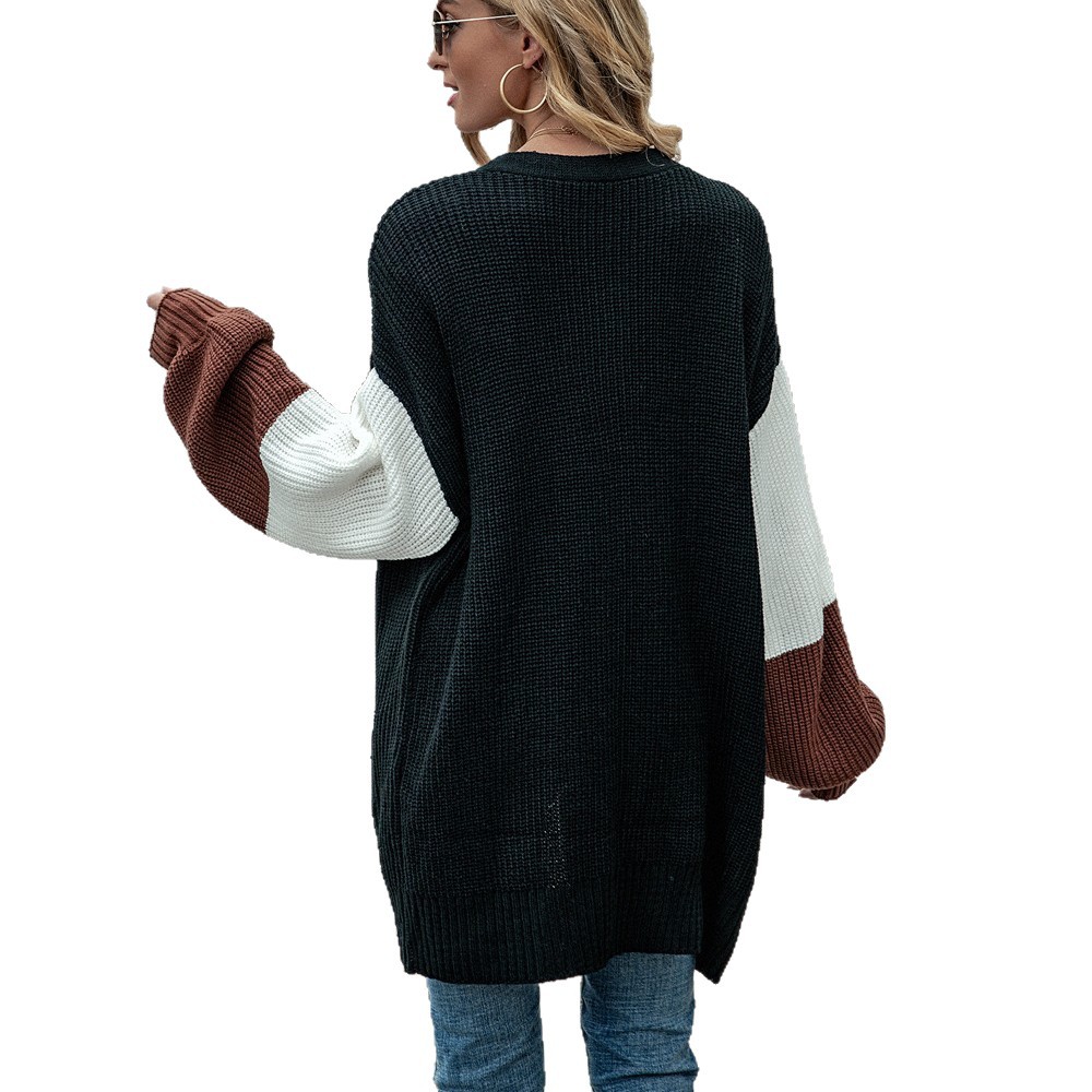 Plus Size Patchwork Hooded Cardigan Sweater