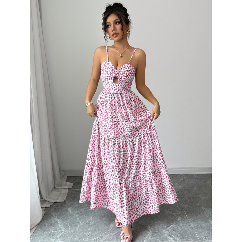 Women's Floral Print Cutout Long Cami Dress
