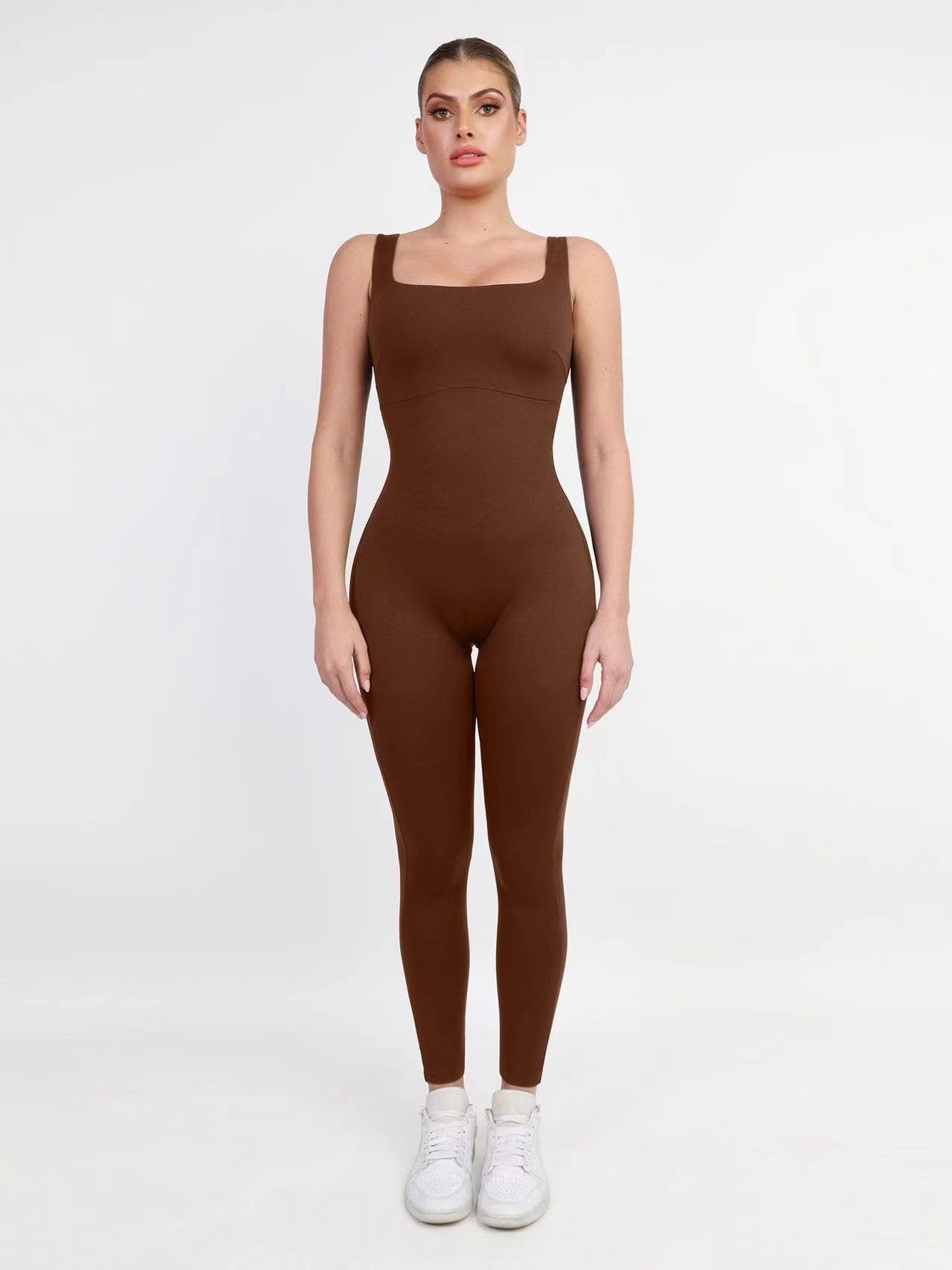 Women's Sleeveless Backless Bodysuit Yoga Dance Leotard with Chest Pad Tummy Control Stretchy Slimming