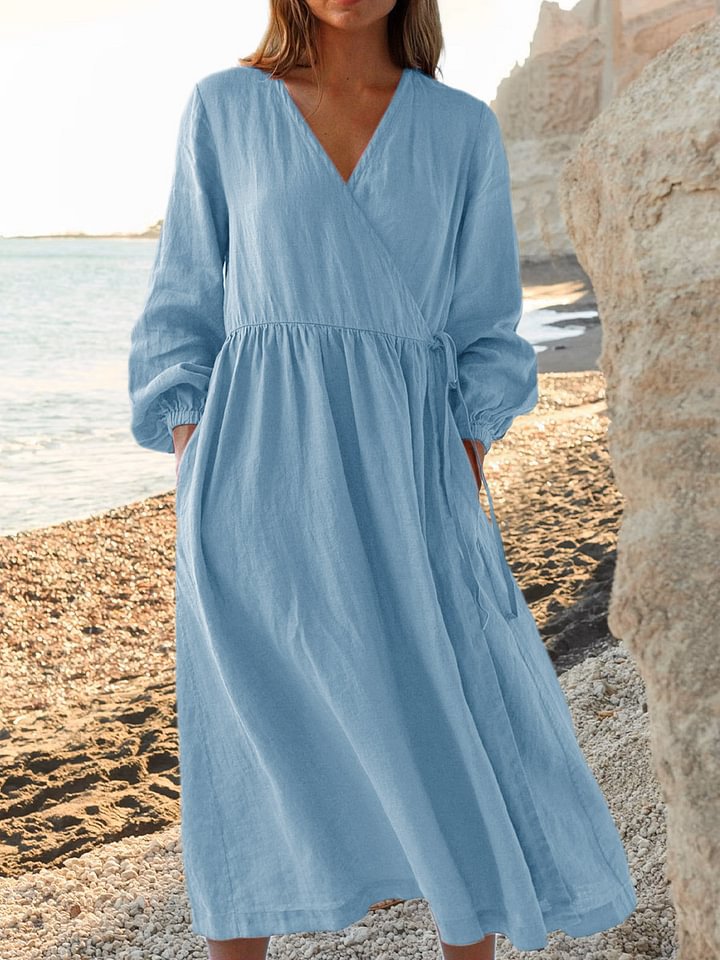 Solid Color Loose High Waist Cotton Linen Dress