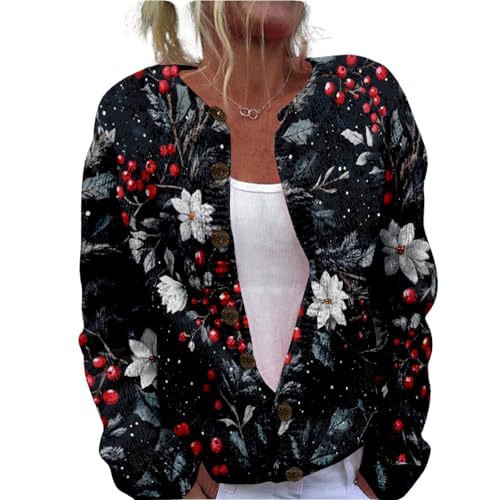 Women's Forest Leaf Print Button Cardigan Sweater