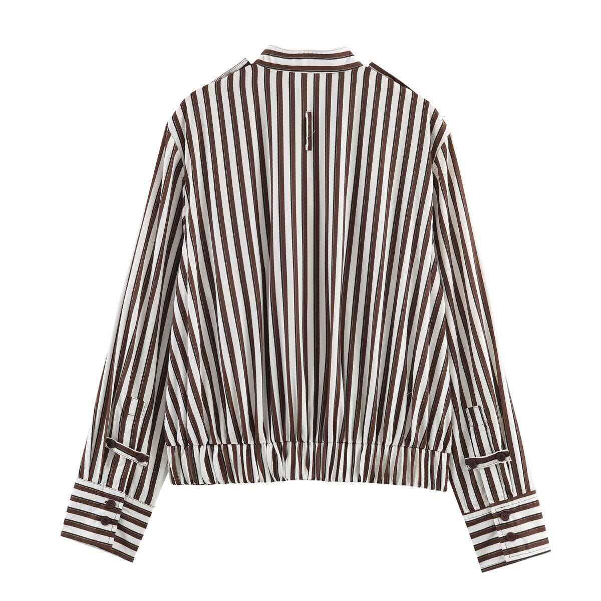 Striped Stand Collar Zip Jacket Casual Loose Fit