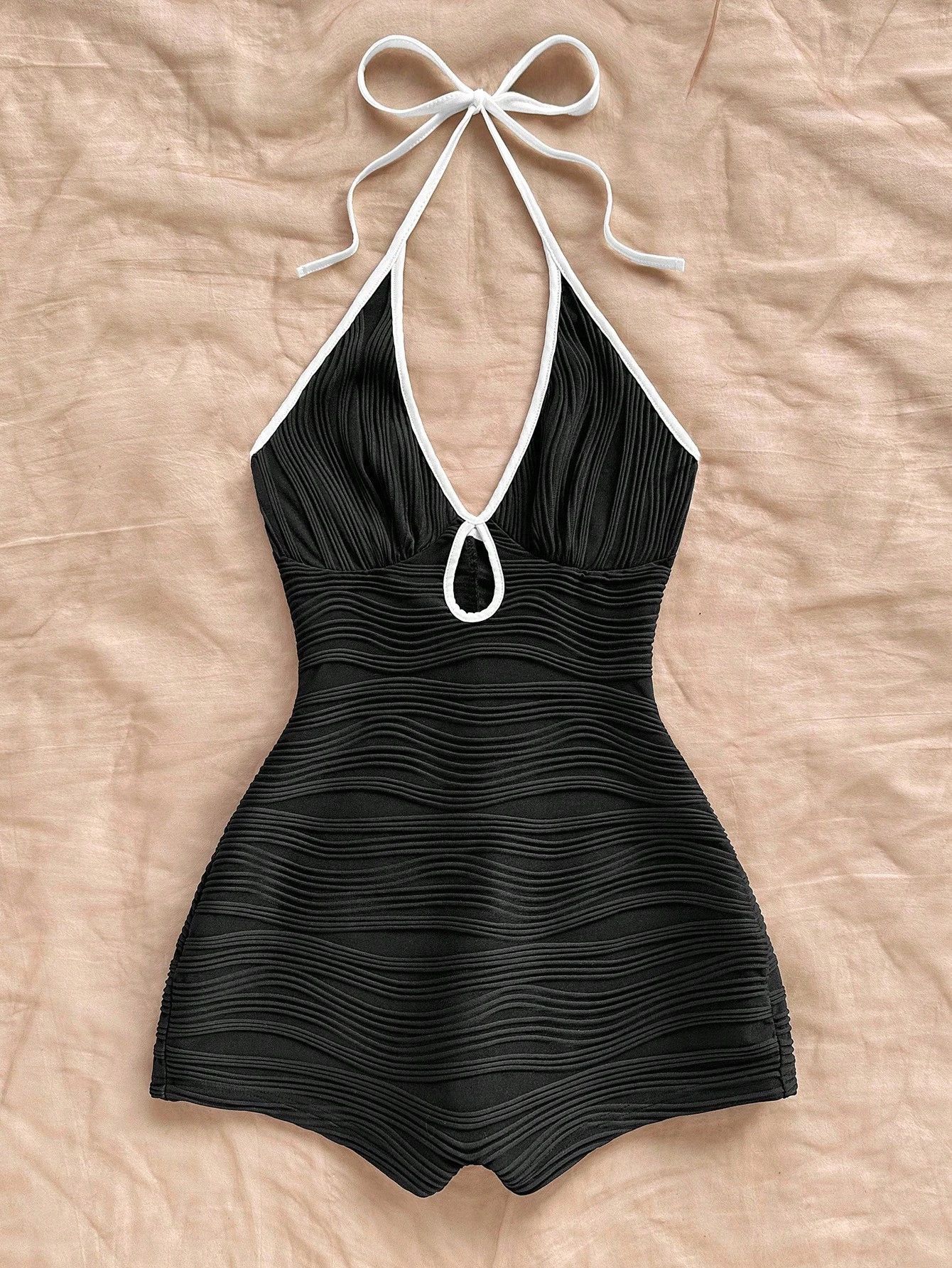 Slimming Halter One-Piece Swimsuit with Tummy Control and Sun Protection
