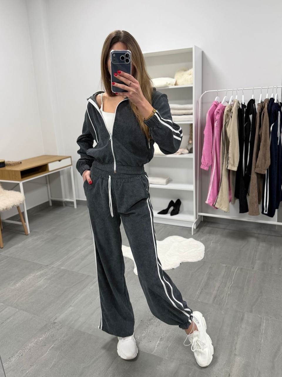 Women's Striped Two-Piece Set Long Sleeve Zip Hooded Cardigan and Pants