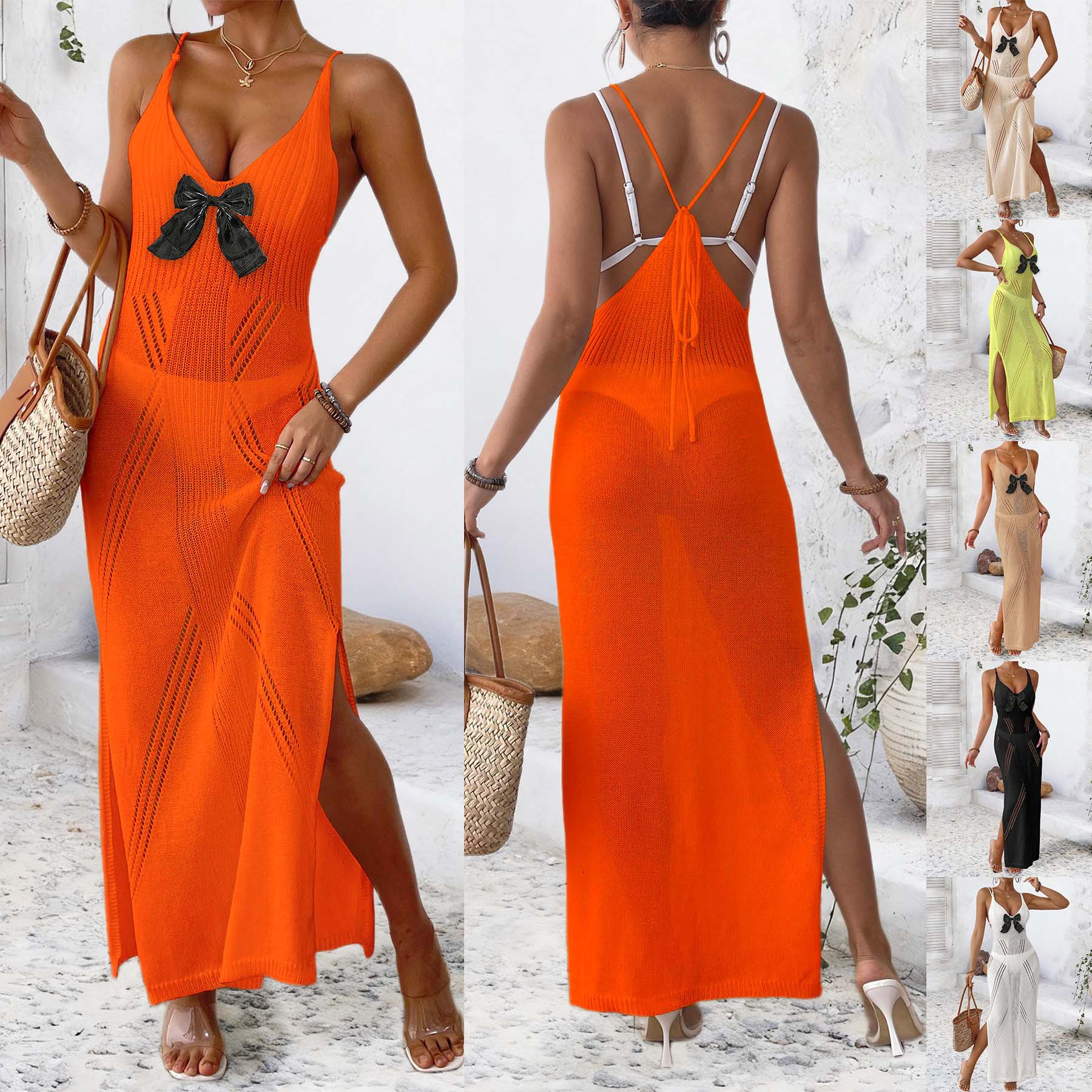 Women's Lace Cami Maxi Dress with Tie and Slit