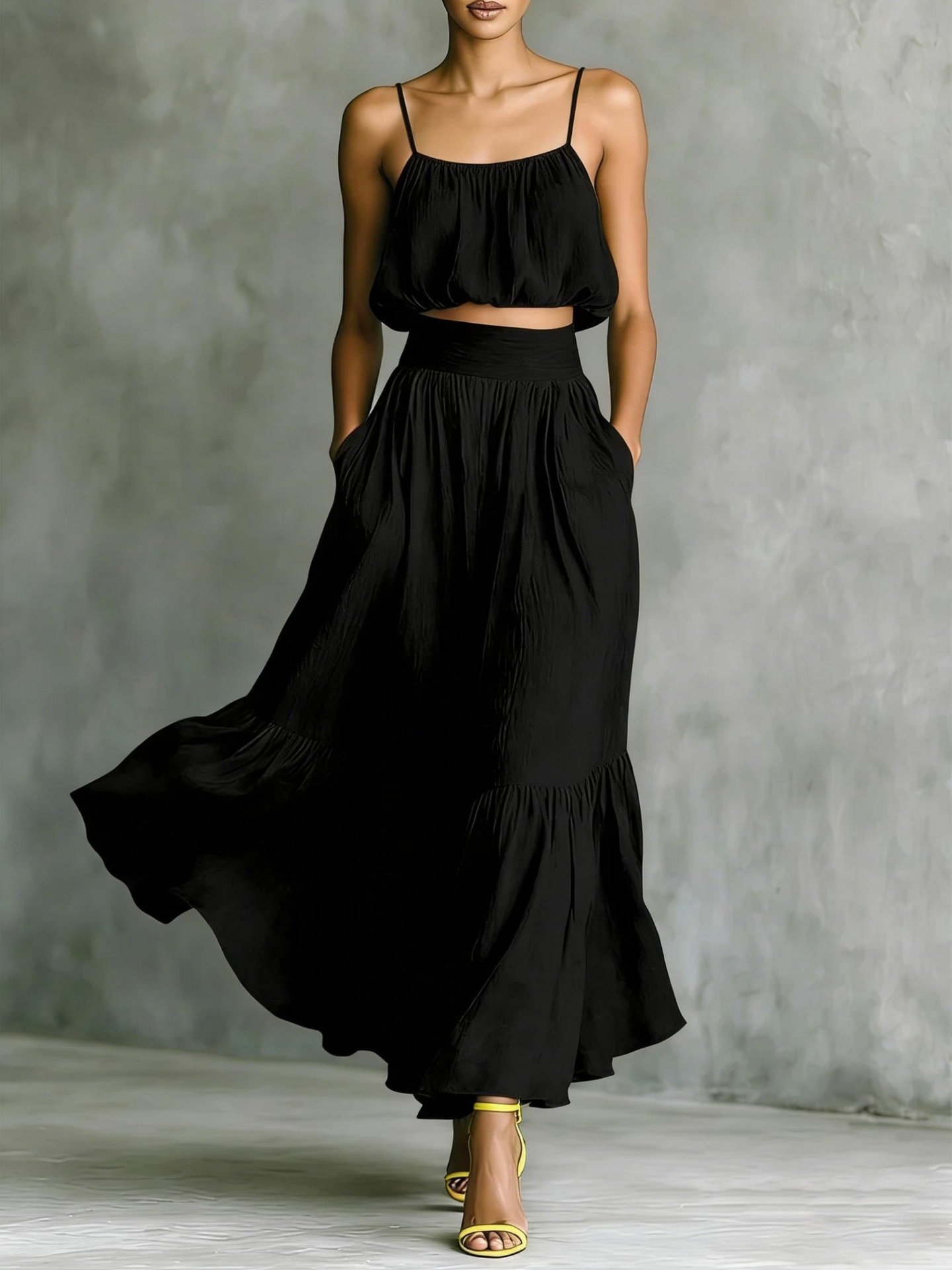 Women's Open-Back Cami Top and Long Skirt Two-Piece Set