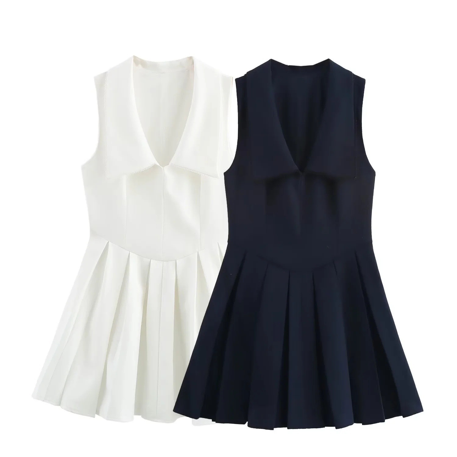 Women's V-Neck Sleeveless Pleated Midi Dress