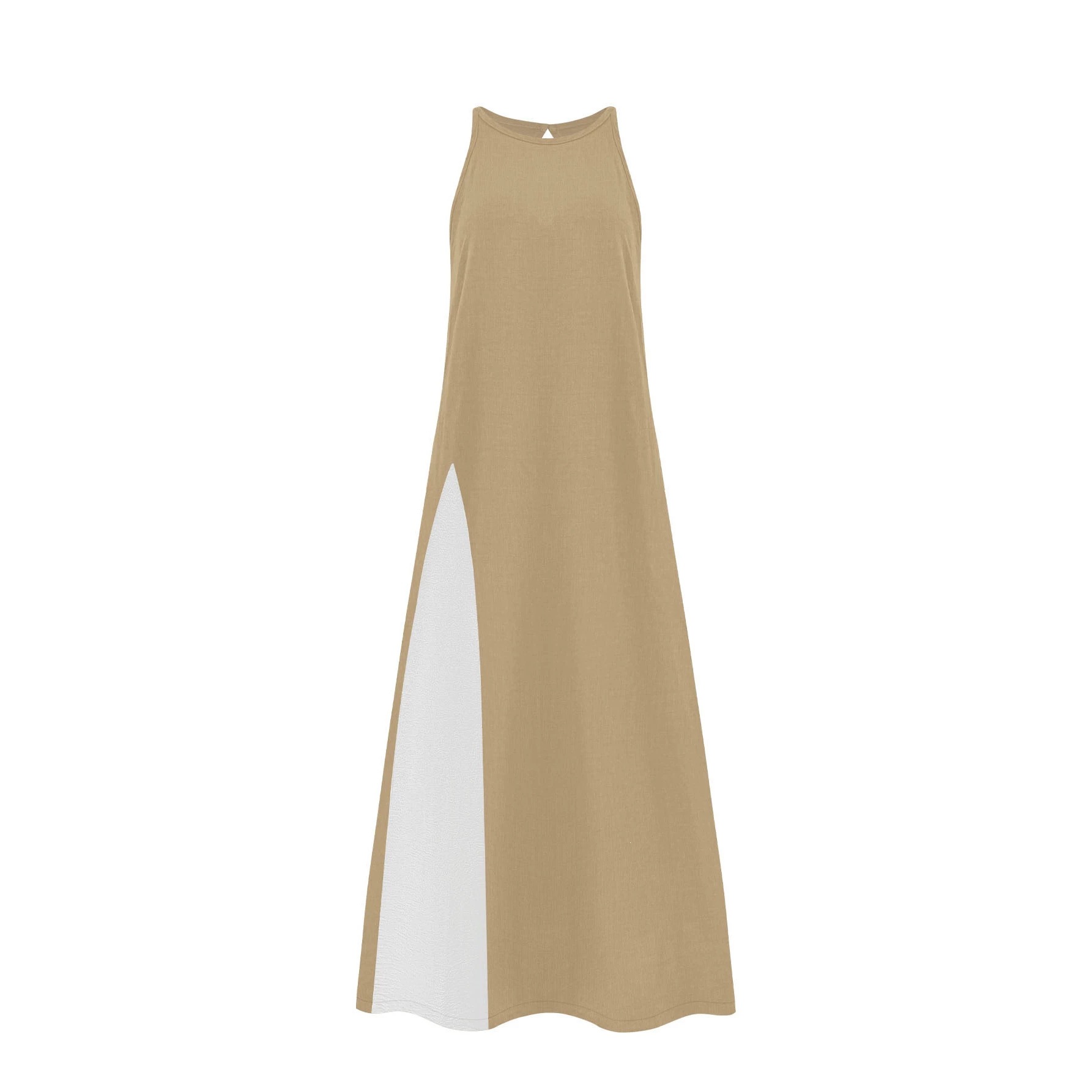 Color-Block Sleeveless Off-Shoulder A-Line Maxi Dress with Pockets