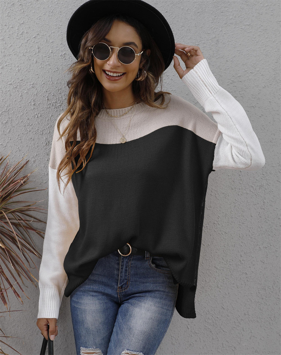 Women's Color Block Knit Pullover Sweater
