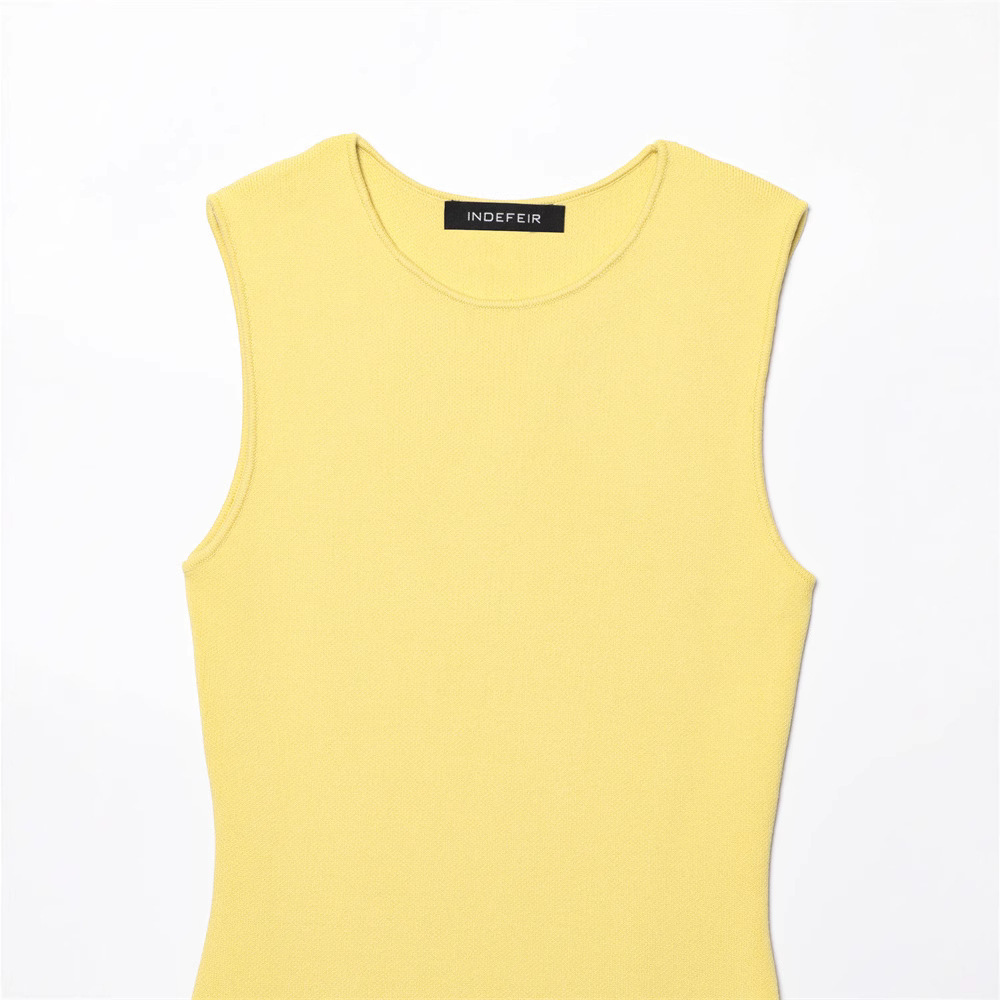 Asymmetric Button-Trim Knit Dress Sleeveless High Waist