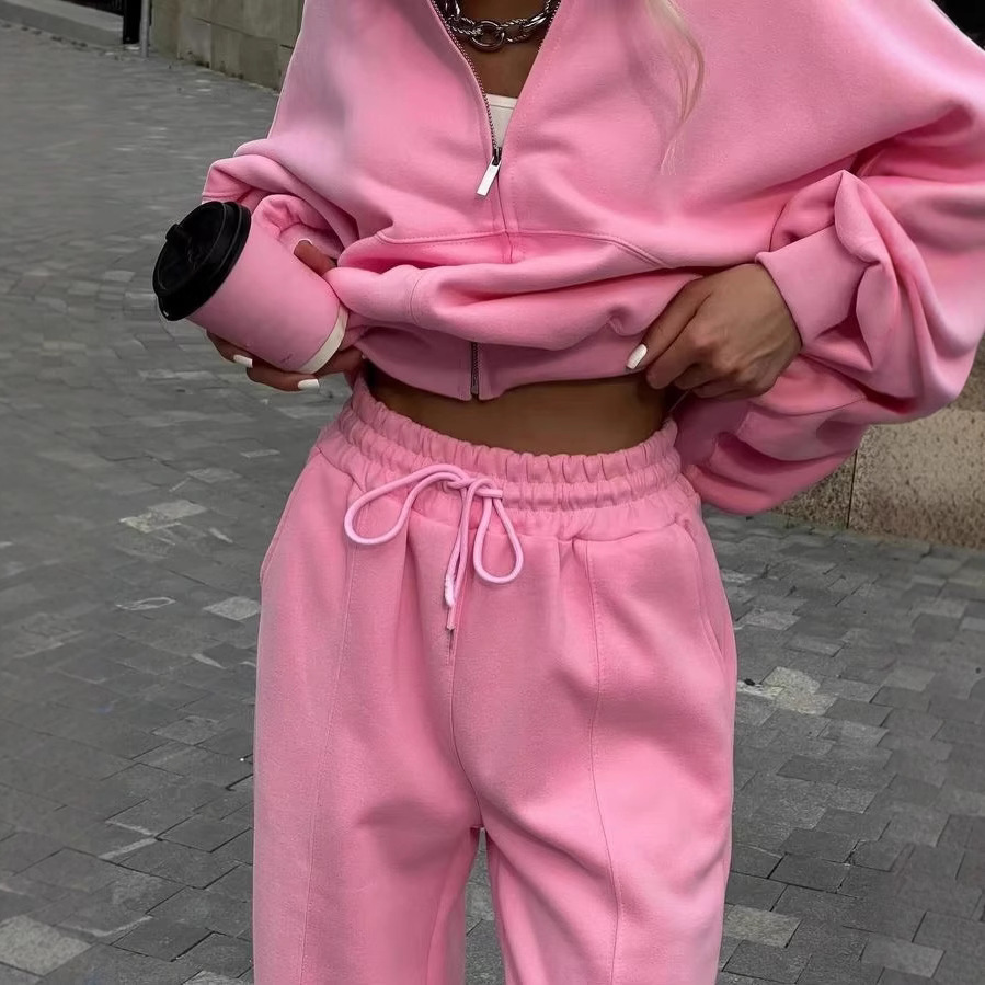 Women's Zip-Up Hooded Sweatsuit 2-Piece Set
