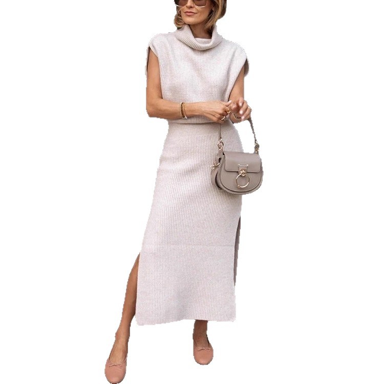 Elegant Cowl Neck Sleeveless Knit Two-Piece Dress Set