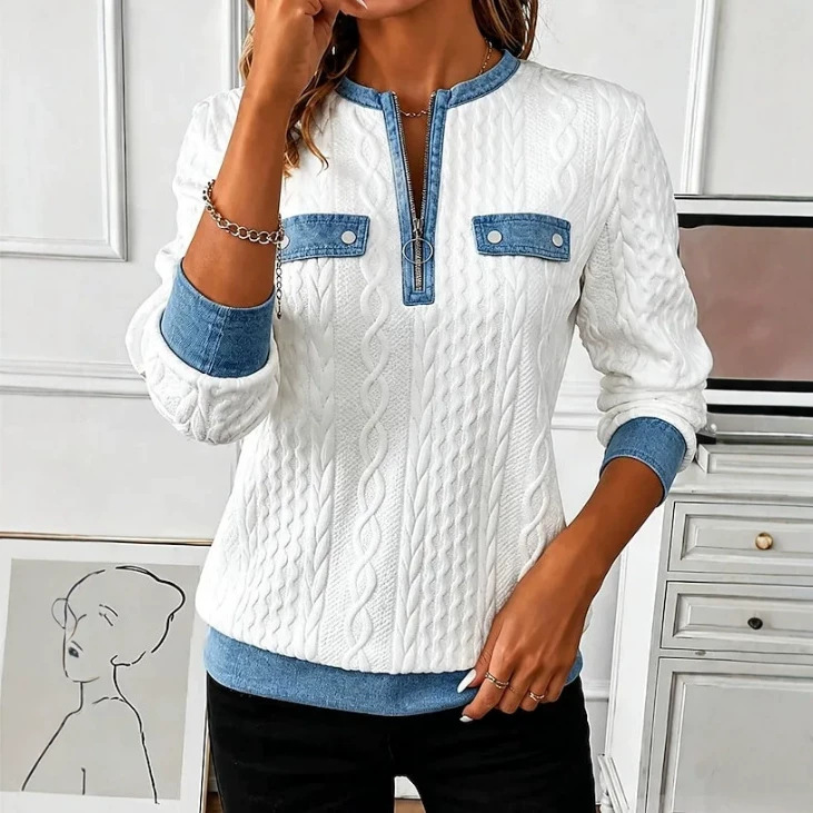 Solid Print Half-Zip Hoodie for Women