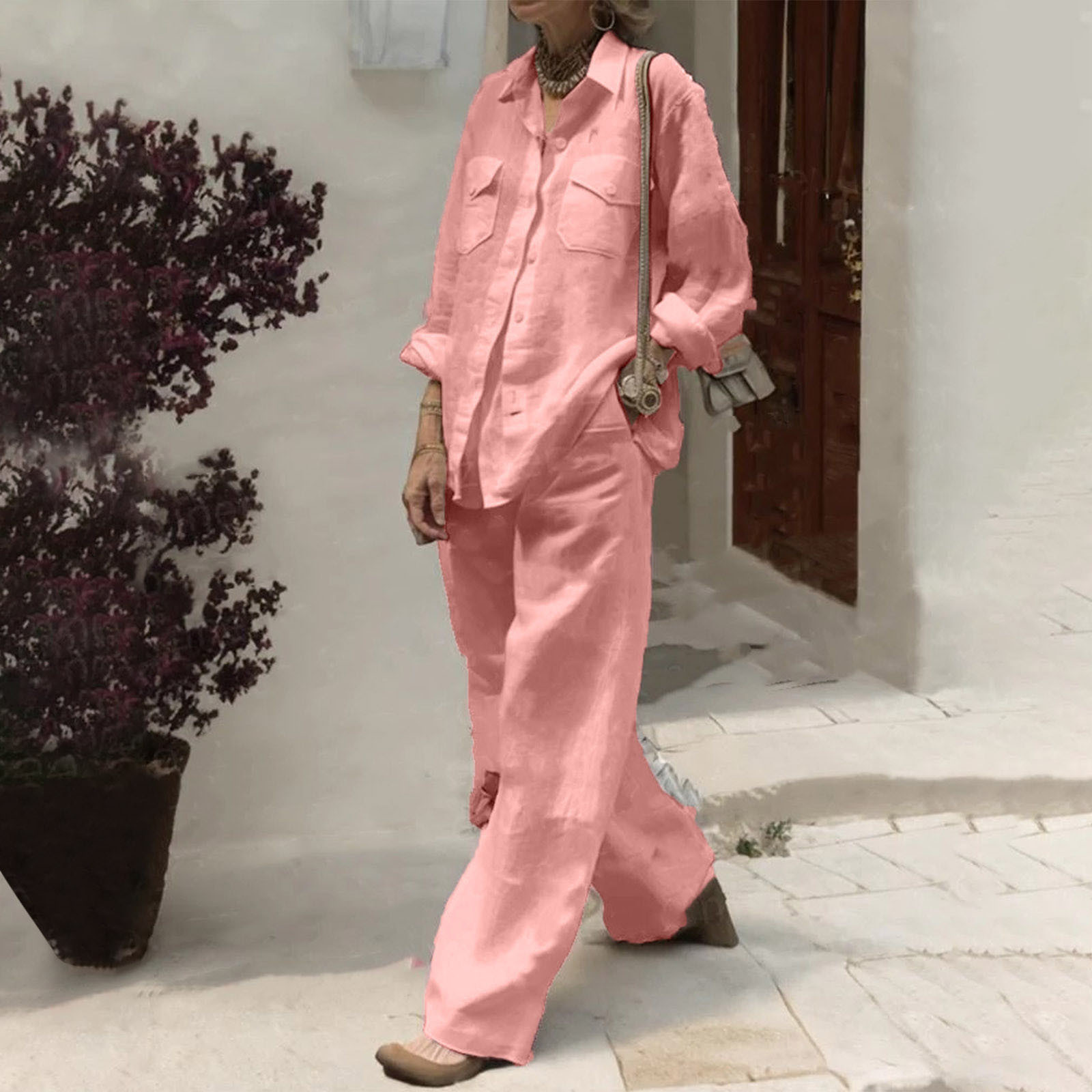 Women's Long Sleeve Shirt and Loose Pants Two-Piece Set